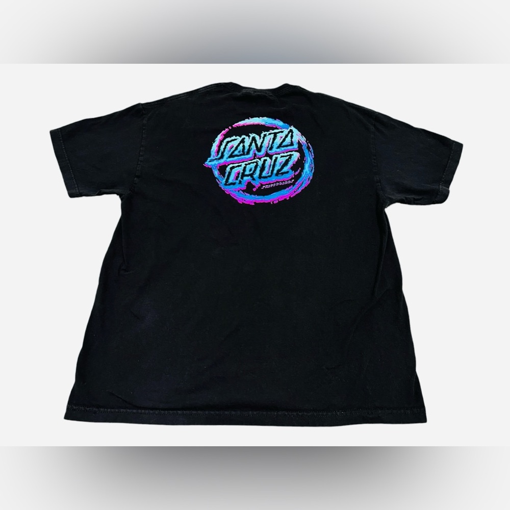 Santa Cruz Skateboards Black Tee with Blue and Pink Logo